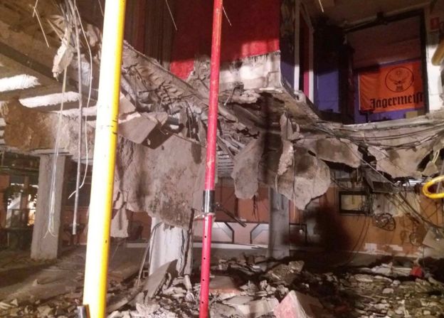 A handout photo made available by Tenerife's fire department shows the collapsed floor at the Butterfly Disco Pub in Tenerife, Spain, on 26 November 2017