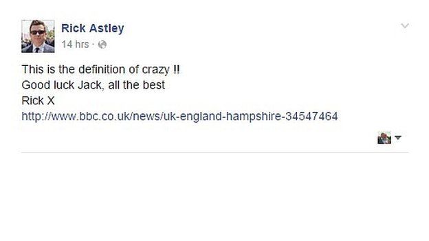 Rick Astley Facebook post