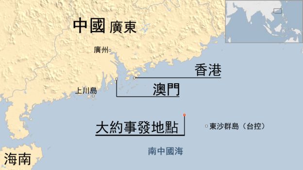 地圖:中美軍機相遇地點(25/5/2017)
