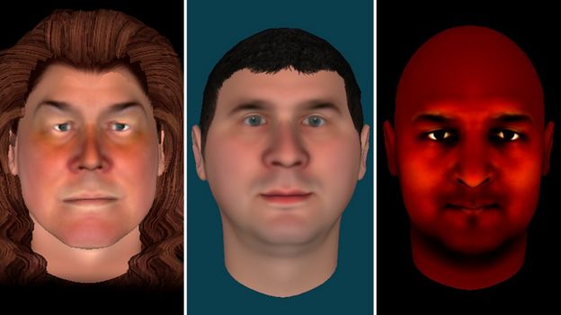 Three avatars created by people taking part in the therapy
