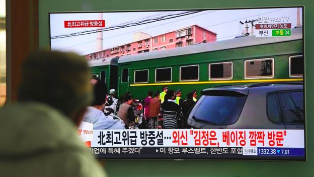 El tren de Kim Jong-un en su camino a Pekín, en marzo de 2018.