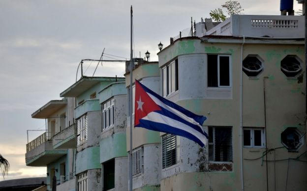 A Cuban national flag flies at half-mast in Havana on May 19, 2018.