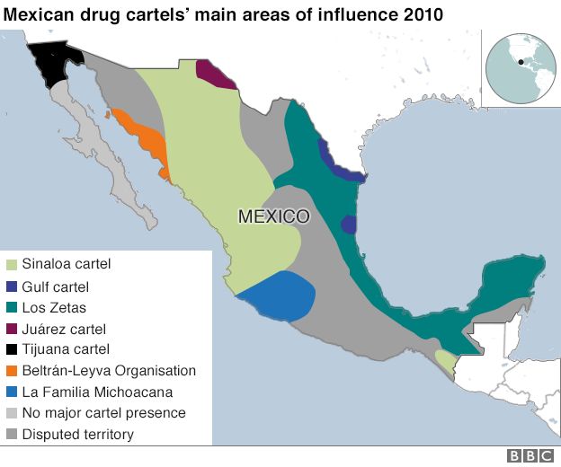 Map showing cartels' territory in 2010