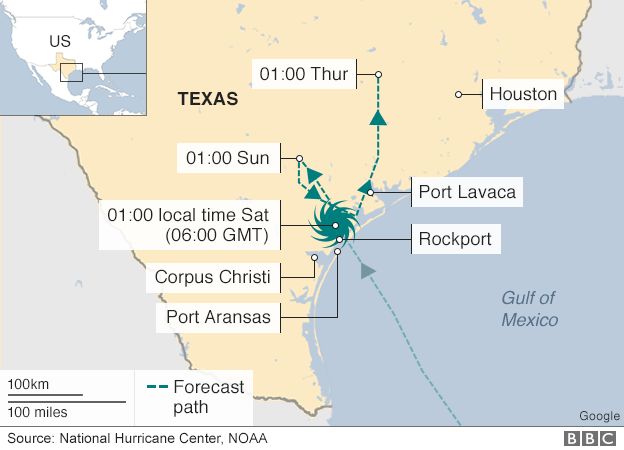 Map showing the path of the storm