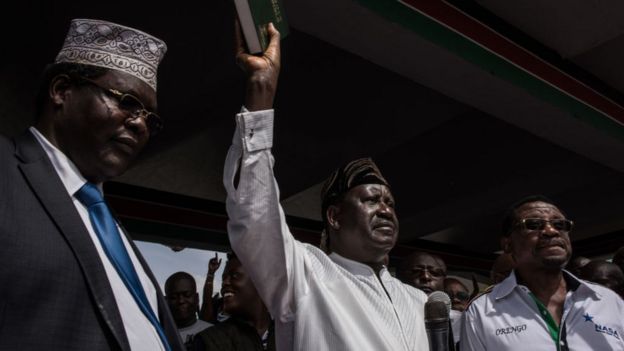 Raila Odinga taking oath