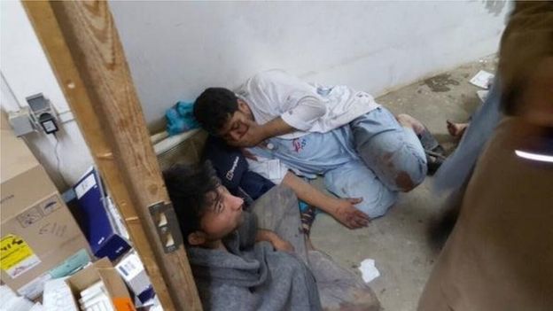 MSF staff in shock in one of the remaining parts of MSF hospital in Kunduz