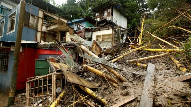 Houses damaged by a mudslide are seen during heavy rains of Tropical Storm Nate that affects the country in San Jose, Costa Rica October 5, 2017