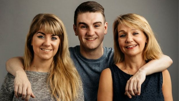 Jim Lynskey with his twin sister Grace (left) and mother Collette (right)