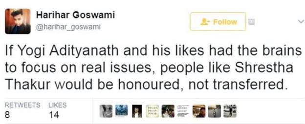 If Yogi Adityanath and his likes had the brains to focus on real issues, people like Shrestha Thakur would be honoured, not transferred.