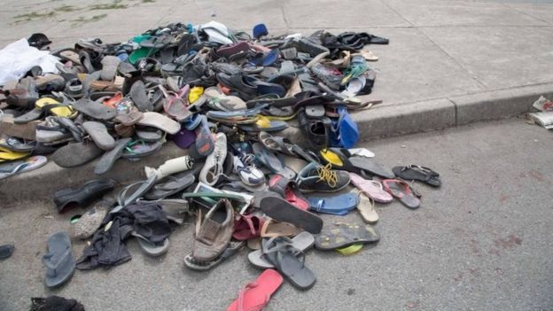 A large number of shoes and slippers are seen at the entrance to the University of Papua New Guinea following a protest rally by the students in Port Moresby. Photo: 8 June 2016