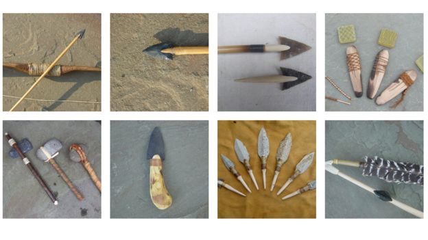 Réplicas de ferramentas da idade da pedra criadas pelo professor