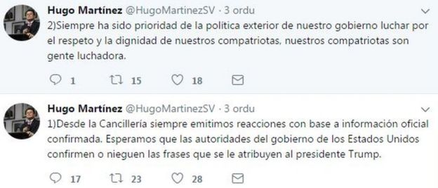 Tuits del canciller de El Salvador Hugo Martínez. (Twitter).