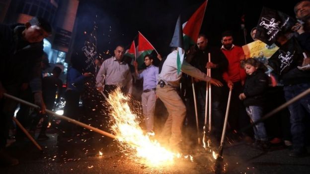 Palestinians in the West Bank protest against the opening of the US embassy in Jerusalem. Photo: 13 May 2018