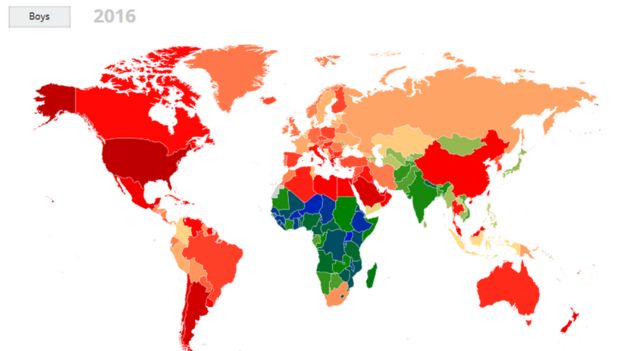 Map showing high rates of obesity