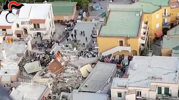 Aerial view of damage on Ischia, 22 August 2017