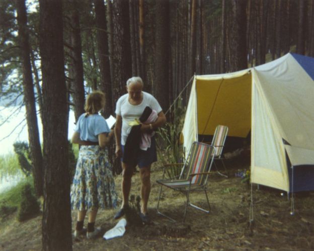 Outside camping tent in Poland in the summer of 1978