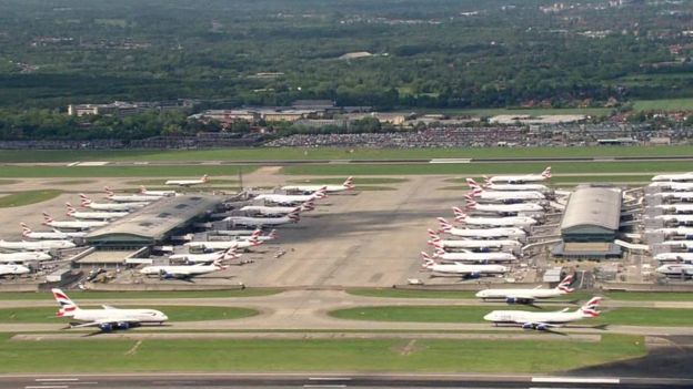 grounded planes at Heathrow