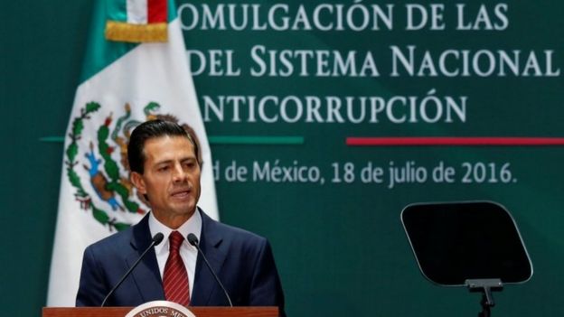 El presidente de México, Enrique Peña Nieto, durante la promulgación de las leyes anticorrupción en julio 18, 2016