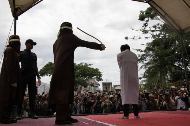 Two men are caned in Indonesia's Aceh province for gay sex (23 May, 2017).