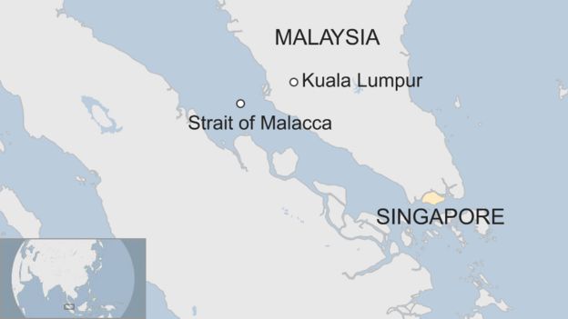 Map shows the location of Singapore and the Strait of Malacca