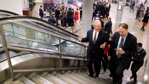 Senators in the basement of Congress