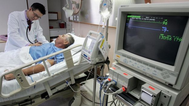Paciente numa cama de hospital