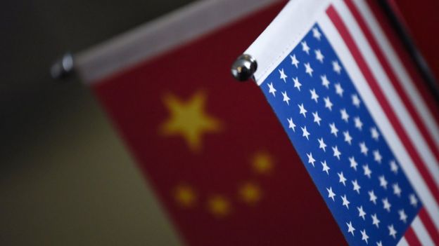 Dos banderas de China y EE.UU.