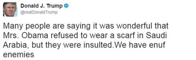 Tweet from Donald Trump from 29 January 2015 reads: