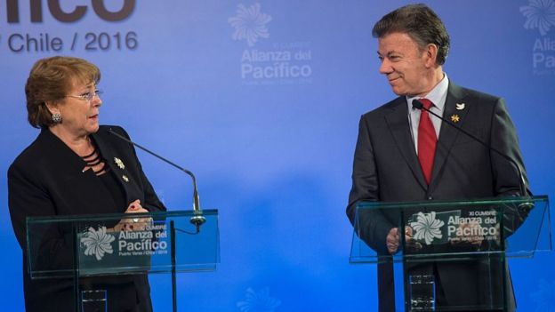 Presidentes de Chile y Colombia