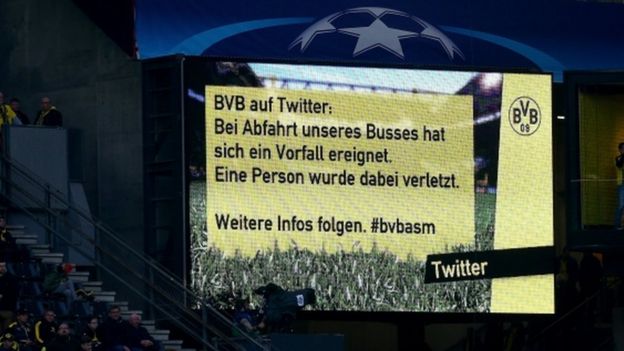 A message at Dortmund's Signal Iduna Park told fans about the bus explosion