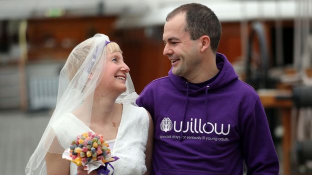 Breast cancer survivor Jackie Scully and her new husband Duncan Sloan on the The Cutty Sark where they got married before taking part in the 2017 Virgin Money London Marathon