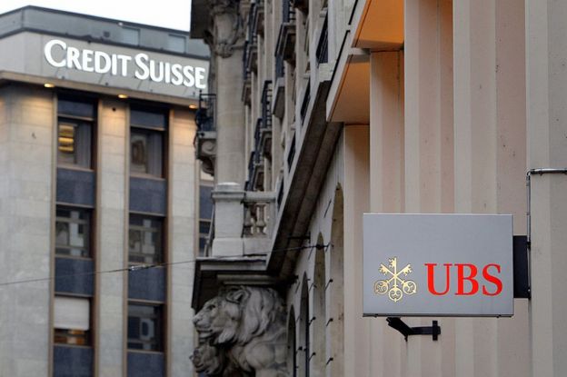 瑞信和瑞士銀行集團（UBS）的商標。（資料圖片）