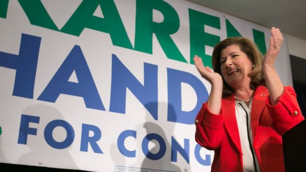 Georgia's Sixth Congressional district Republican candidate Karen Handel gives a victory speech.