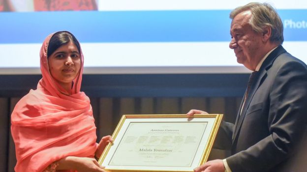 Malala Yousafzai being selected as UN Messenger of Peace
