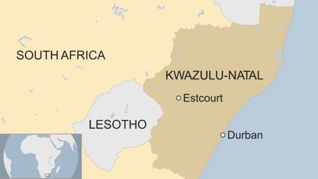 A map showing Estcourt, KwaZulu-Natal