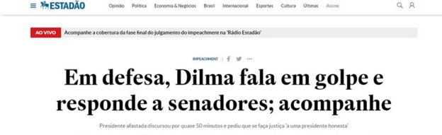Front page of Estado de Sao Paulo's online site