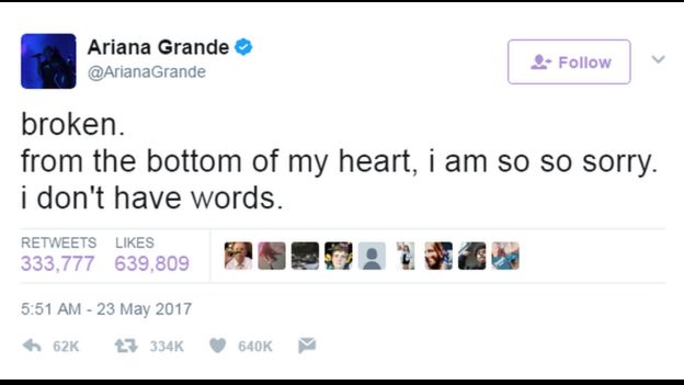 Ariana Grande'nin Twitter hesabından paylaştığı mesaj