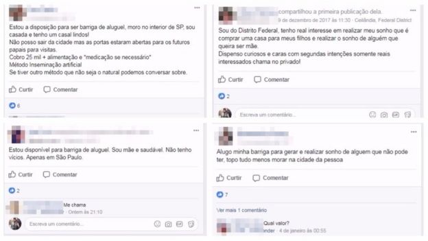 Anúncios de barriga de aluguel no Facebook