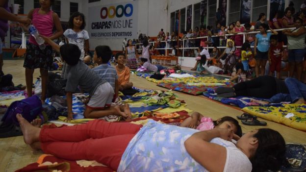 Tapachula residents stay in shelters after a 8.1 magnitude earthquake. 8 September 2017.