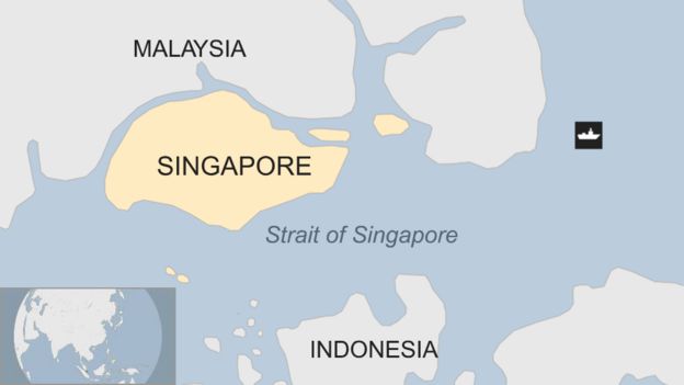 Map showing Singapore and the Strait of Singapore