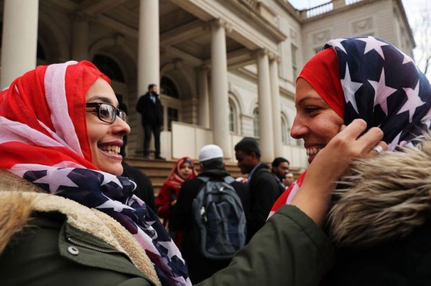 NewYorkCity police officers wear headscarves to mark "World Hijab Day" on 1 February