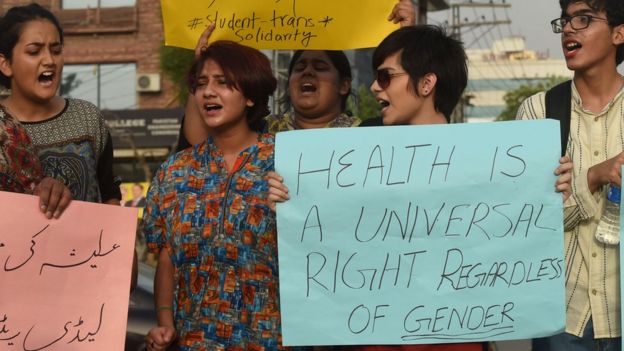 Pakistani eunuchs and their supporters protest in the wake of the killing of transgender female Alisha