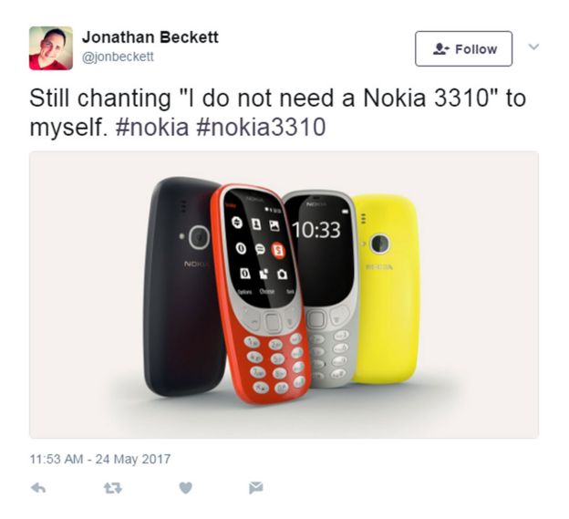 Screen shot of tweet about the 3310