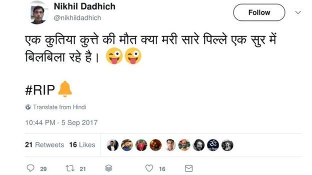 The Hindi tweet translates as:
