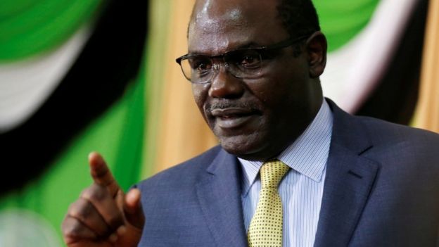 Wafula Chebukati addresses a news conference at the Bomas of Kenya, in Nairobi, Kenya October 18, 2017