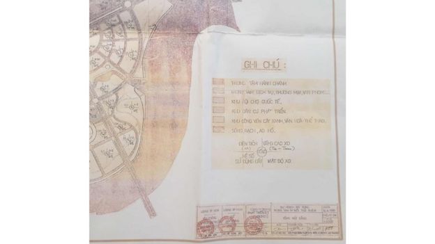 Một phần tấm bản đồ mà ông Lê Văn Lung nói là bản đồ quy hoạch 1996