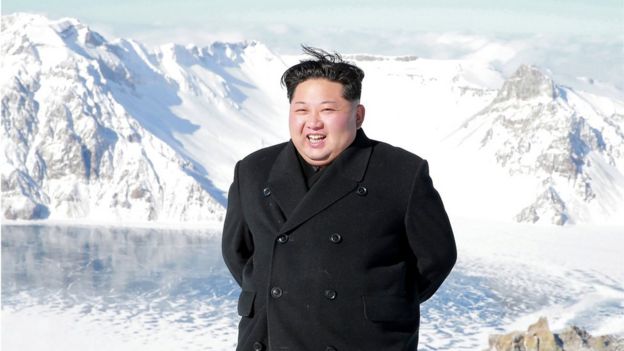 Kim Jong-un at the top of Mount Paektu
