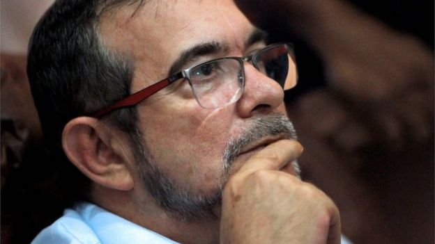 ARC leftist guerrilla commander Timochenko watches on TV the results of a referendum on whether to ratify a peace accord to end a 52-year war between the Colombian government and the communist FARC rebels, in Havana, on October 2, 2016.