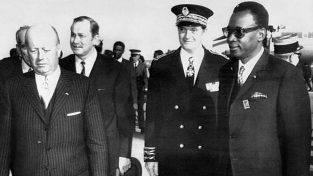 Jacques Foccart, ancien secrétaire général de l'Elysée, figure de la Françafrique en compagnie du Maréchal Mobutu