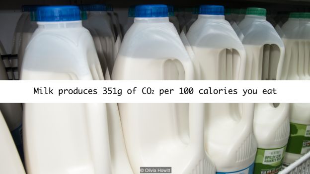 Sữa sản sinh 351g CO2 mỗi 100 calories chúng ta uống